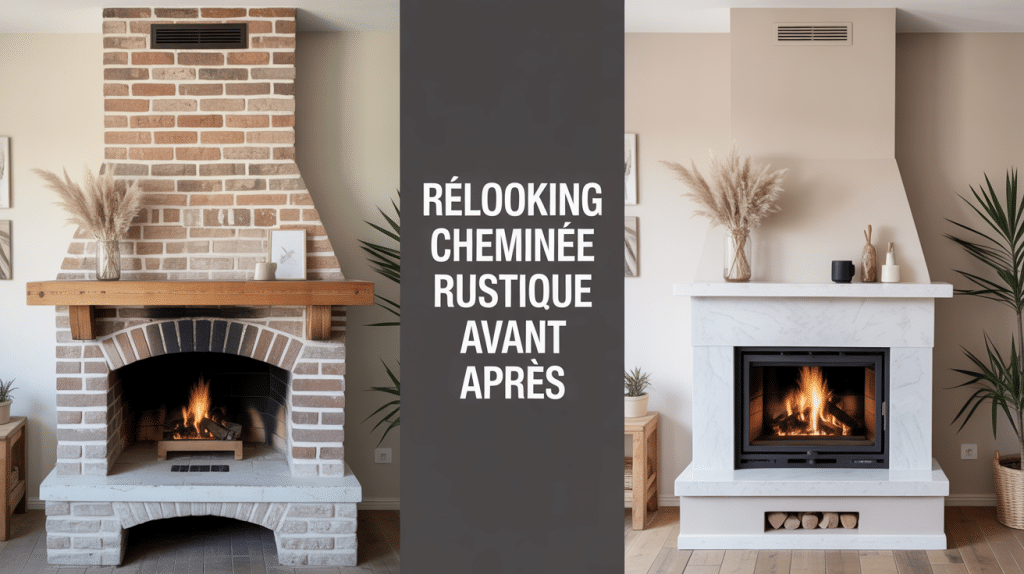 Transformation cheminée rustique en moderne épurée