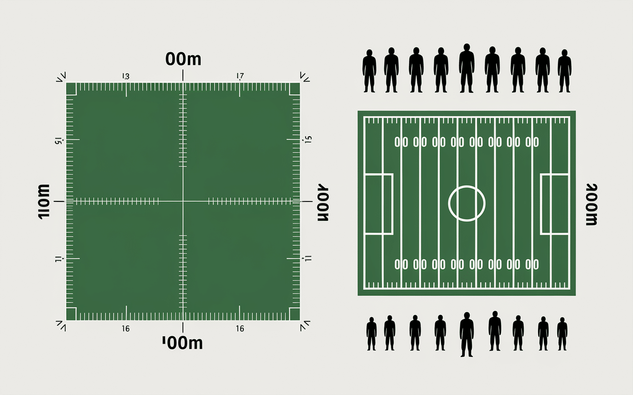 Calcul visuel hectare 100m x 100m terrain football