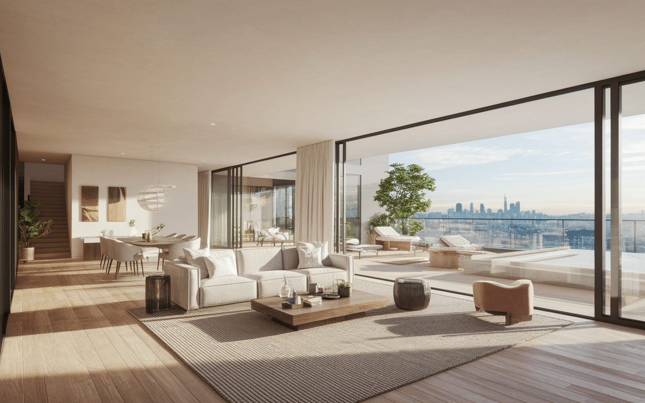 Vue coupe caractéristique d'un penthouse moderne