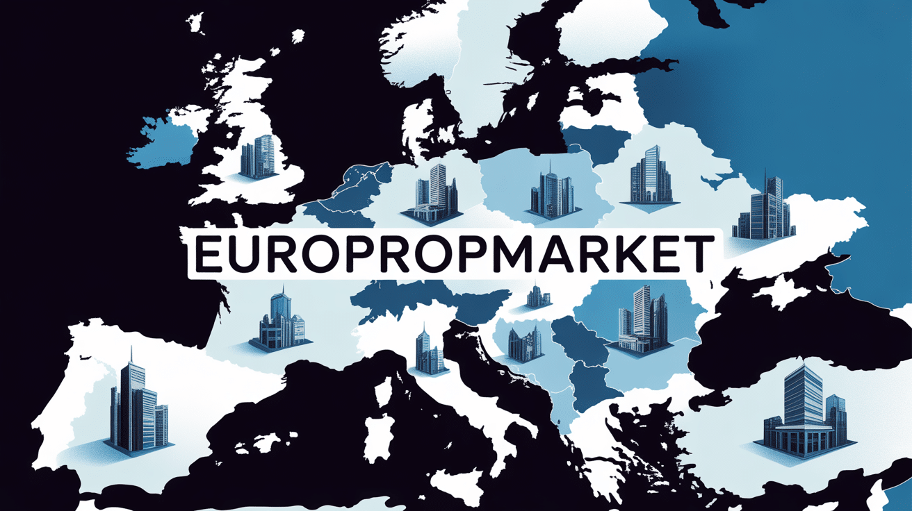 Carte européenne stylisée avec bâtiments modernes