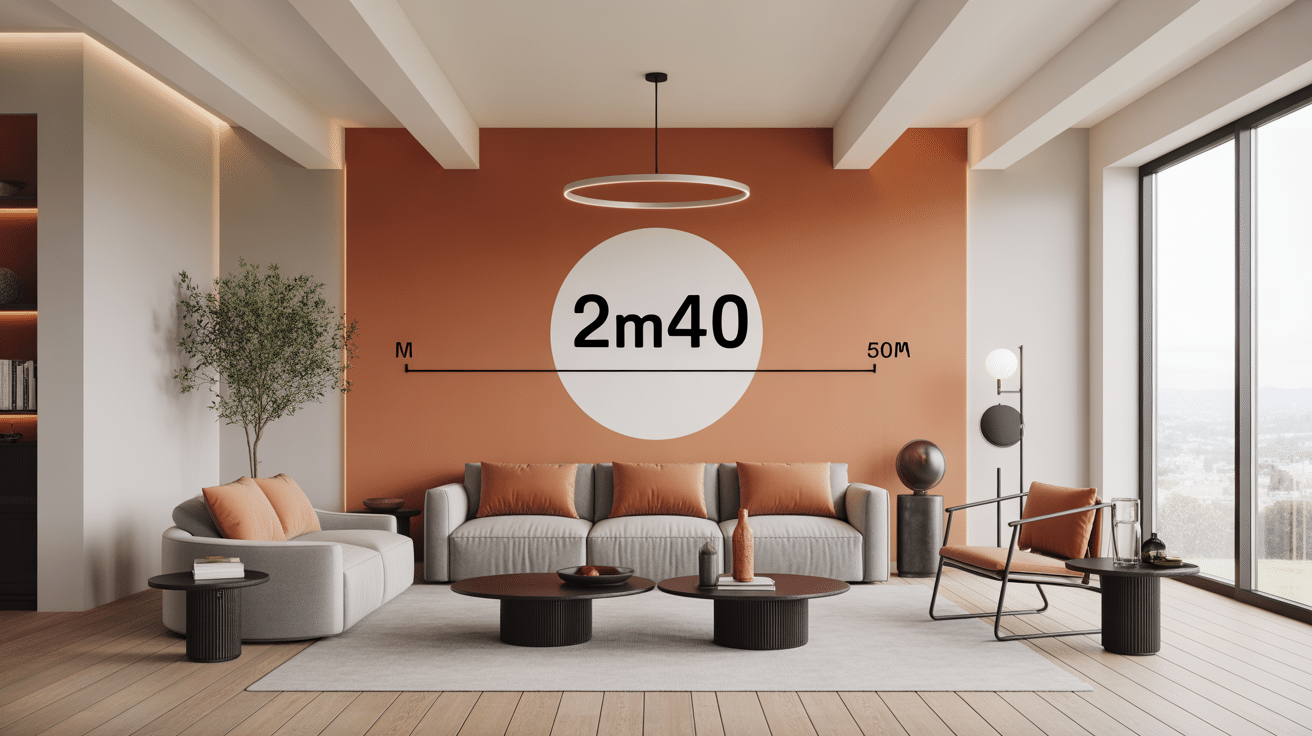Salon avec hauteur sous plafond 2m40 mobilier contemporain
