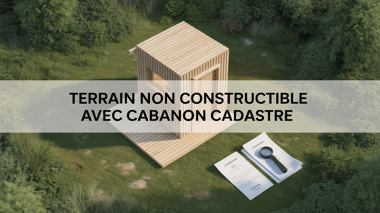 Vue aérienne d'un terrain non constructible avec cabanon cadastré