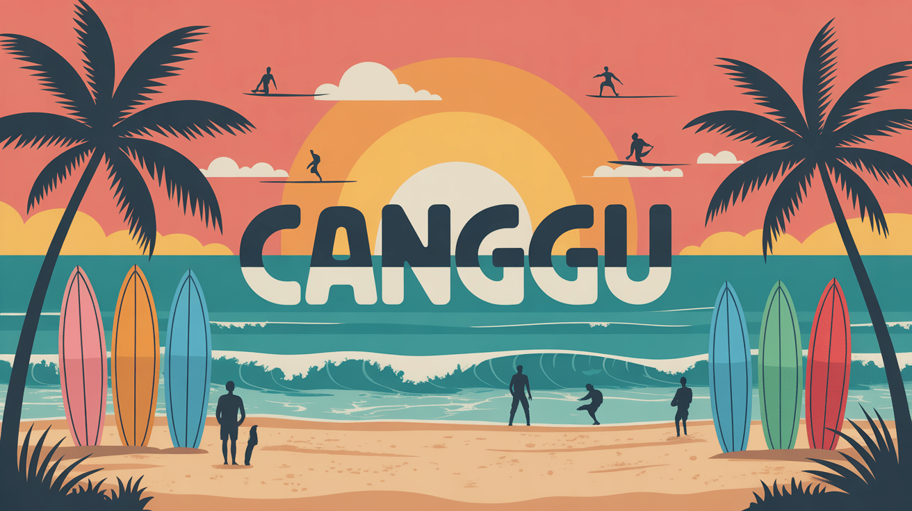 canggu plage tropicale et surf au coucher de soleil