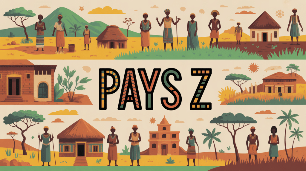 Vue paysage africain pays z avec savane et villages