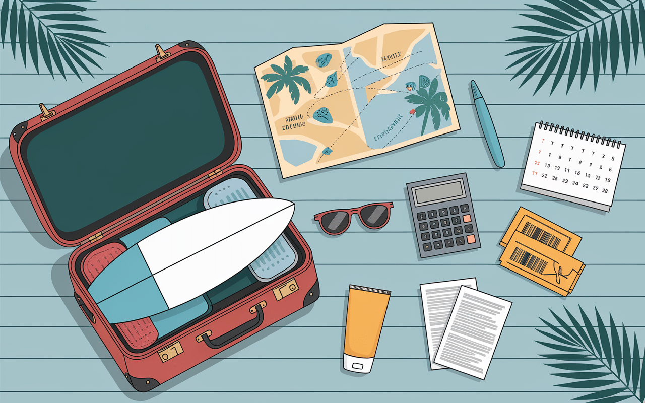 Surfen in Hawaii organisation valise planche calendrier