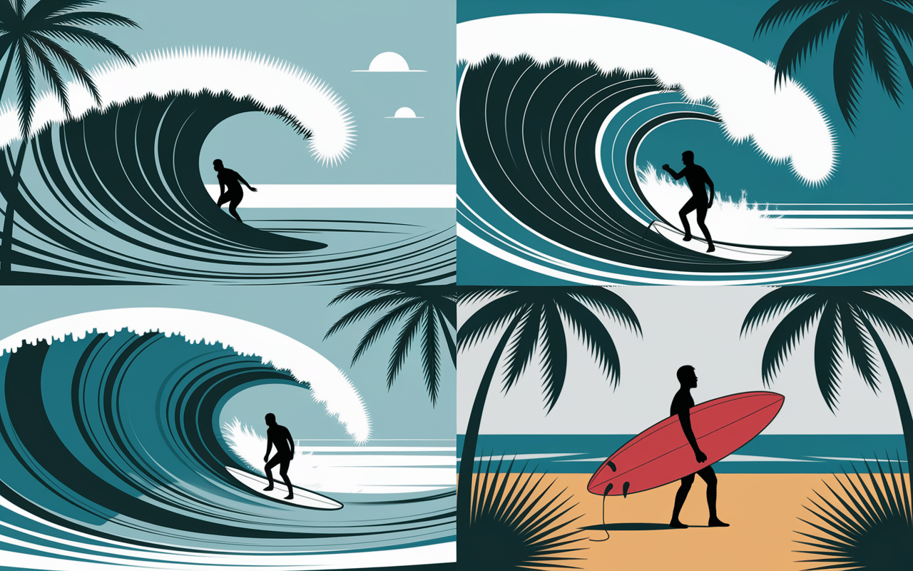 Surfen in Hawaii collage vagues débutant expert palmiers