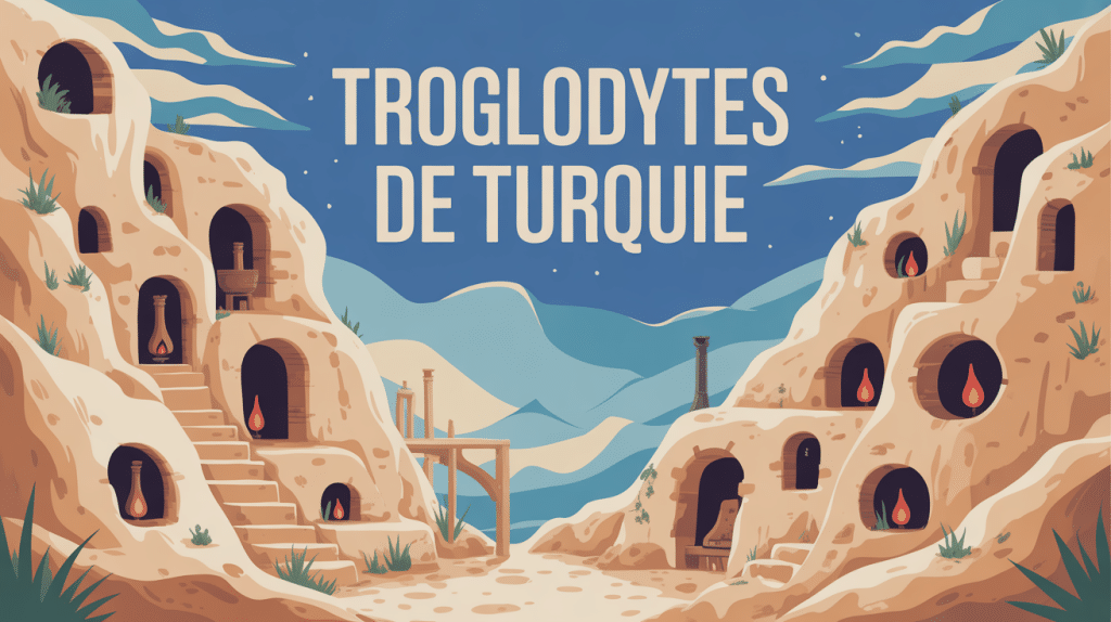 Vue stylisée troglodytes Turquie cheminées de fée