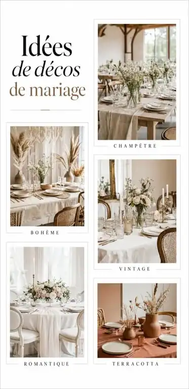 Idées de décos de mariage champêtre, bohème, vintage, romantique et terracotta