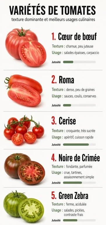 Recette avec tomates : comparatif des variétés de tomates et de leurs usages culinaires