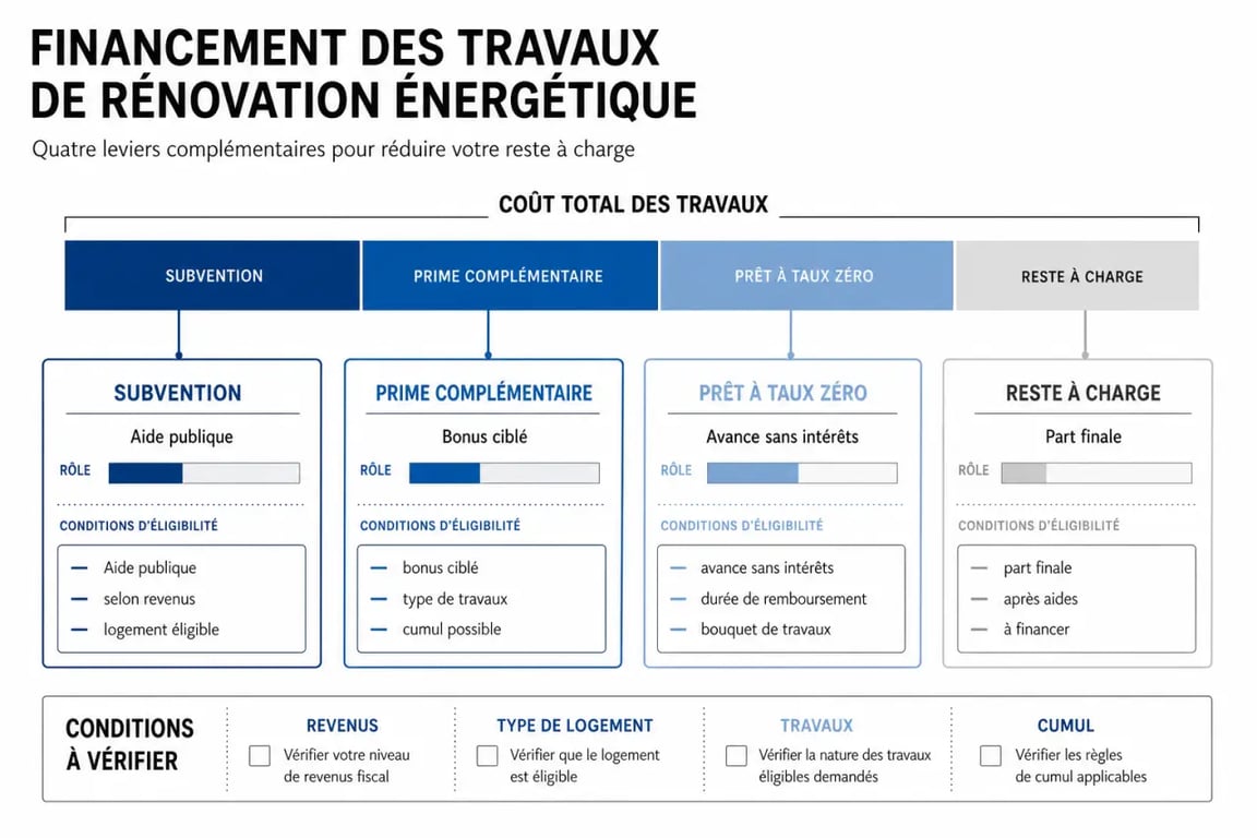 Comment financer sereinement vos travaux de rénovation énergétique : schéma des aides, primes et prêts pour réduire le reste à charge