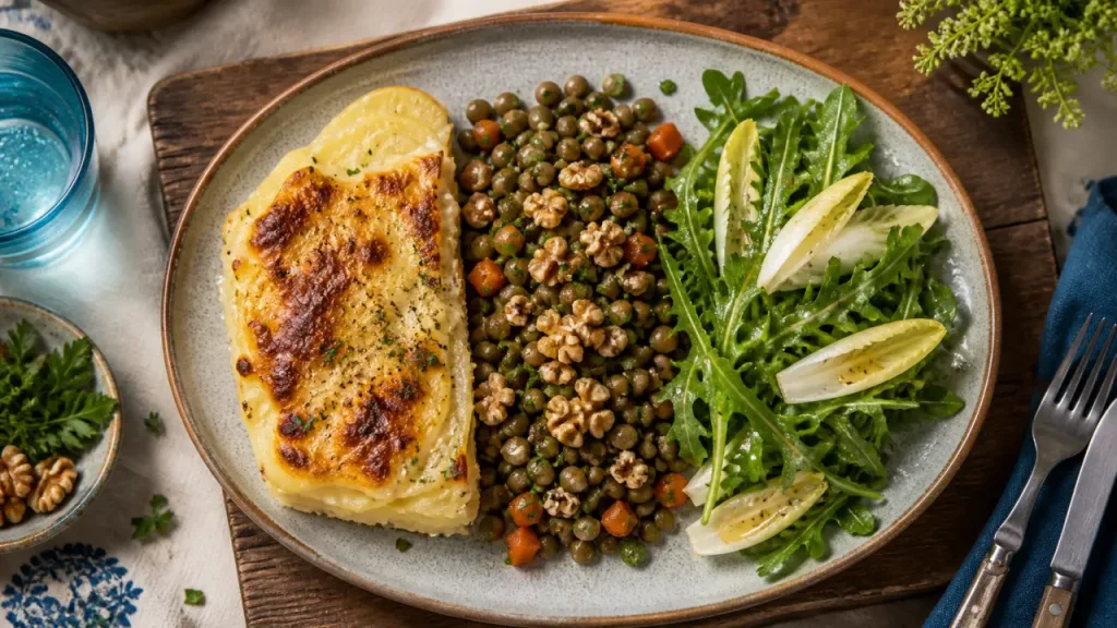 Salades croquantes, légumes rôtis et protéines végétales : quoi servir avec un gratin dauphinois sans viande ?
