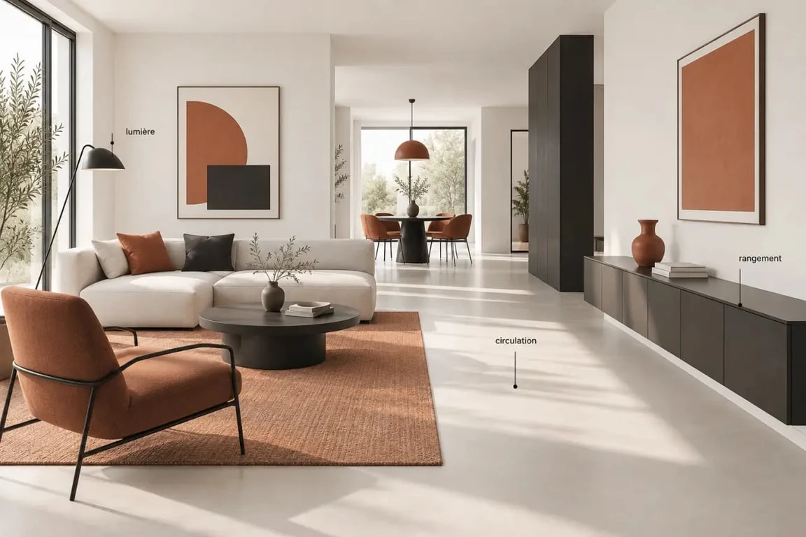 Inspiration pour mon amenagement maison avec circulation, rangements et éclairage harmonieux