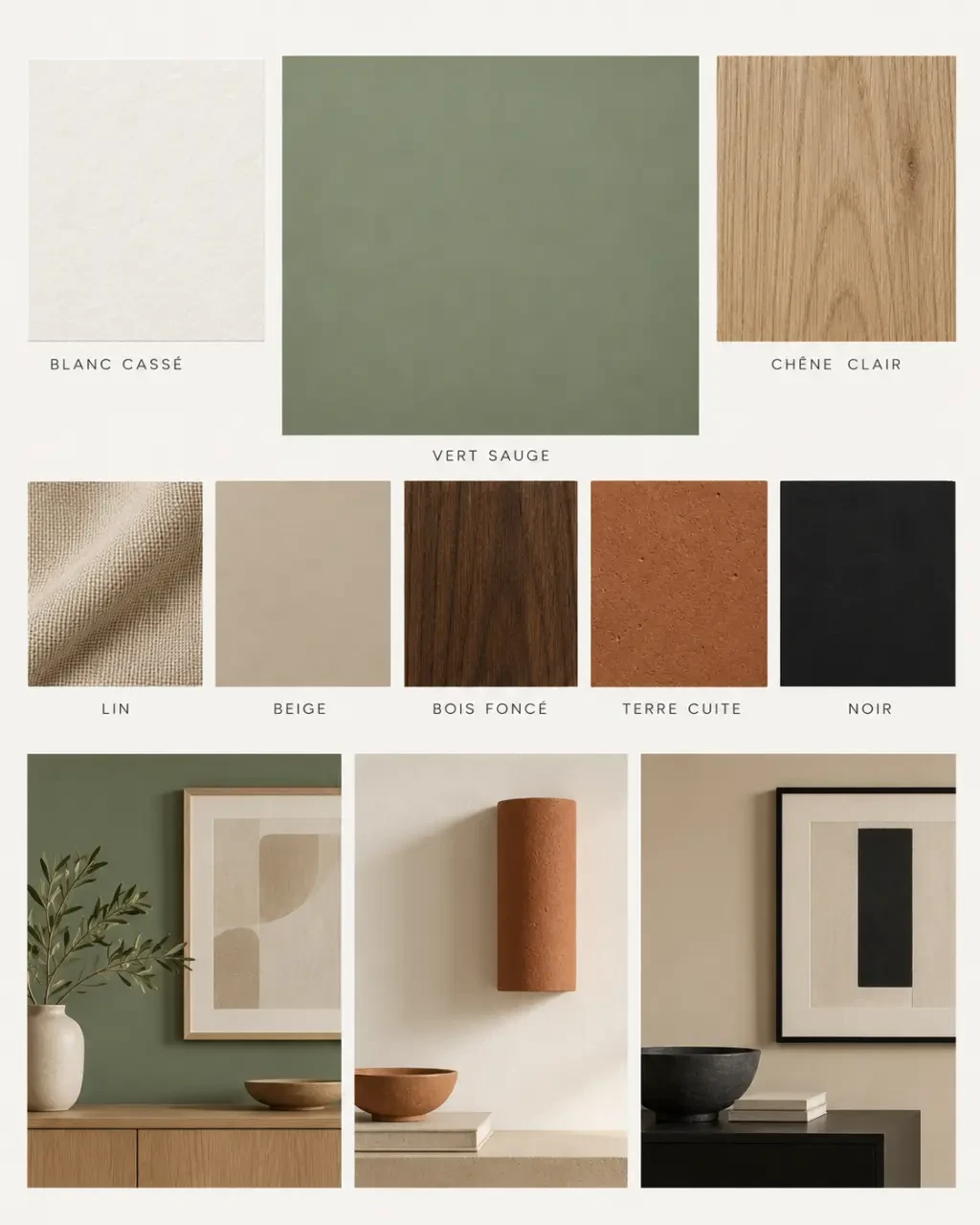 Associations de couleurs et de matières pour une décoration murale vert sauge