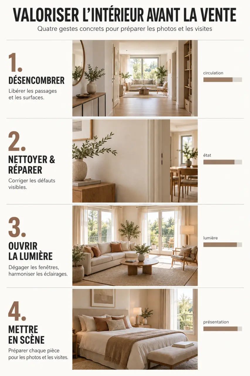 Valoriser son intérieur pour réussir la vente de son bien grâce au désencombrement, à la lumière et à la mise en scène